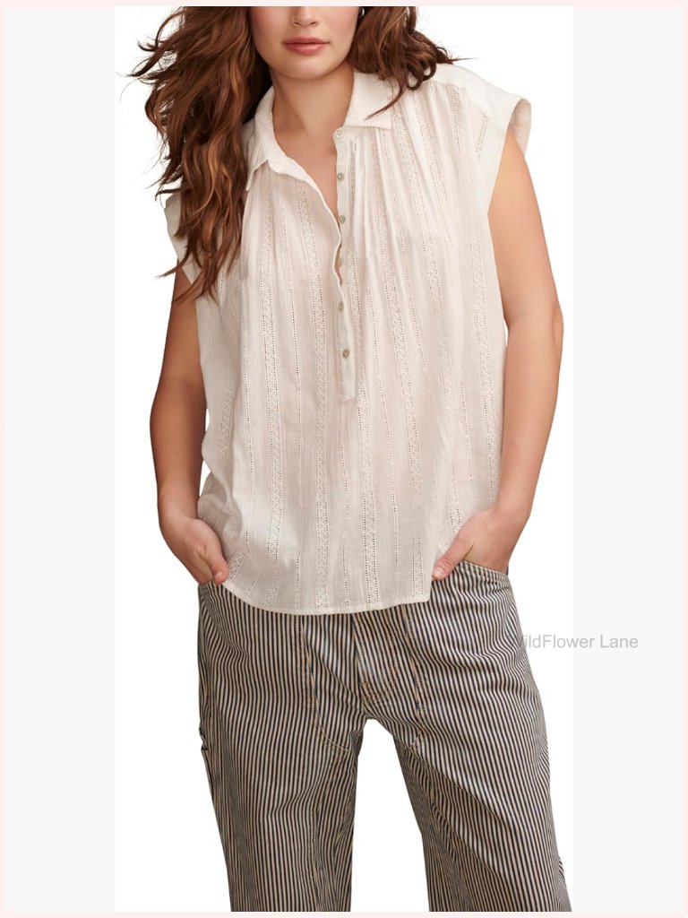 Short Sleeve Popover T-Shirt With Schiffli Details
